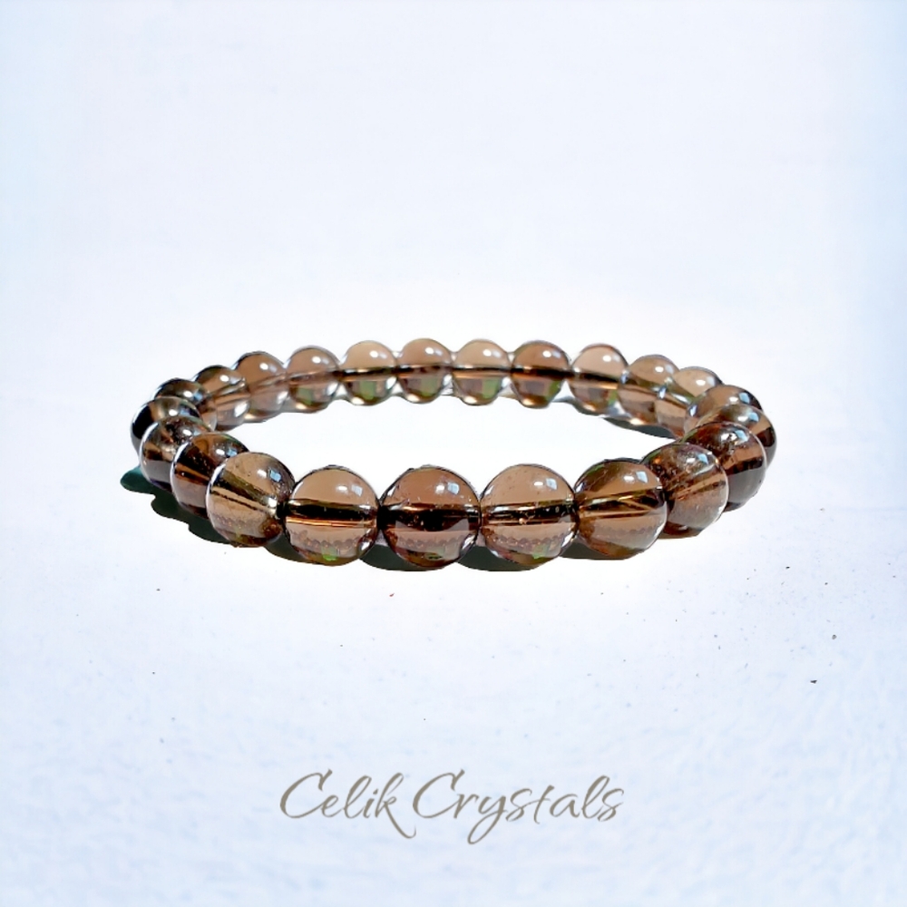 Smoky Quartz Bracelet Natural Stones 8mm Stretches Unisex Healing Bracelet